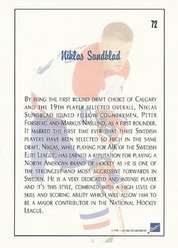 1991 Ultimate Draft #72 Niklas Sundblad Back