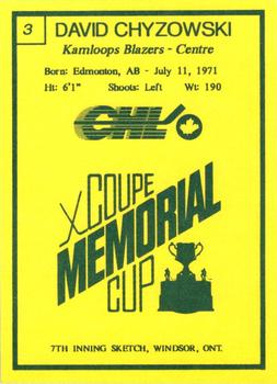 1990 7th Inning Sketch Memorial Cup (CHL) #3 Dave Chyzowski Back