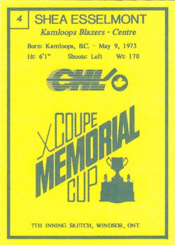 1990 7th Inning Sketch Memorial Cup (CHL) #4 Shea Esselmont Back