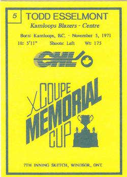 1990 7th Inning Sketch Memorial Cup (CHL) #5 Todd Esselmont Back