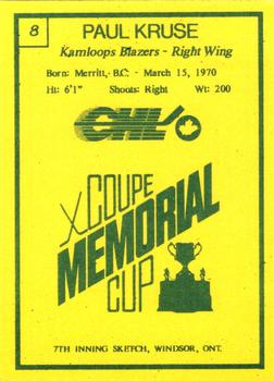1990 7th Inning Sketch Memorial Cup (CHL) #8 Paul Kruse Back