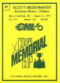 1990 7th Inning Sketch Memorial Cup (CHL) #18 Scott Niedermayer Back