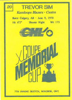 1990 7th Inning Sketch Memorial Cup (CHL) #20 Trevor Sim Back