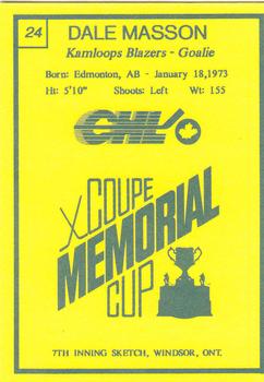 1990 7th Inning Sketch Memorial Cup (CHL) #24 Dale Masson Back