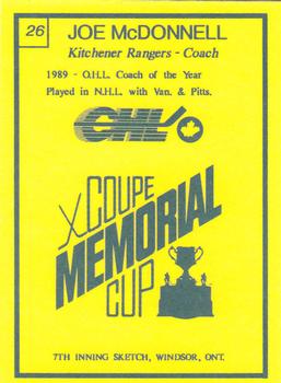 1990 7th Inning Sketch Memorial Cup (CHL) #26 Joe McDonnell Back