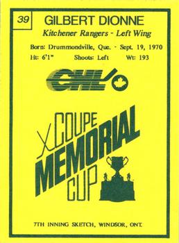 1990 7th Inning Sketch Memorial Cup (CHL) #39 Gilbert Dionne Back
