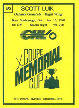 1990 7th Inning Sketch Memorial Cup (CHL) #93 Scott Luik Back