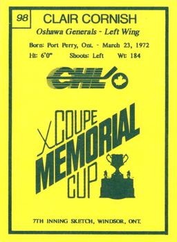 1990 7th Inning Sketch Memorial Cup (CHL) #98 Clair Cornish Back