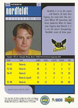 1998-99 UD Choice Swedish #194 Henrik Nordfeldt Back