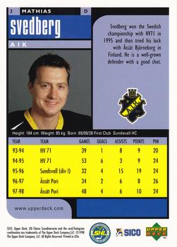 1998-99 UD Choice Swedish #3 Mathias Svedberg Back
