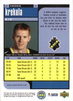 1998-99 UD Choice Swedish #13 Fredrik Krekula Back