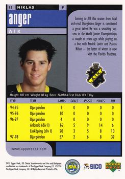 1998-99 UD Choice Swedish #15 Niklas Anger Back