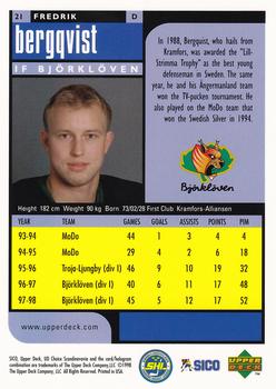 1998-99 UD Choice Swedish #21 Fredrik Bergqvist Back