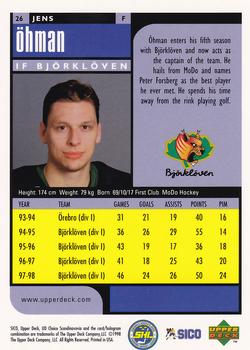 1998-99 UD Choice Swedish #26 Jens Ohman Back