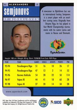 1998-99 UD Choice Swedish #32 Aleksandrs Semjonovs Back