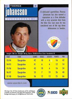 1998-99 UD Choice Swedish #52 Thomas Johansson Back
