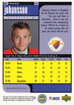 1998-99 UD Choice Swedish #56 Mikael Johansson Back