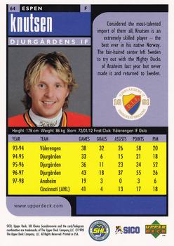 1998-99 UD Choice Swedish #64 Espen Knutsen Back