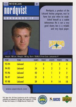 1998-99 UD Choice Swedish #121 Nicklas Nordqvist Back