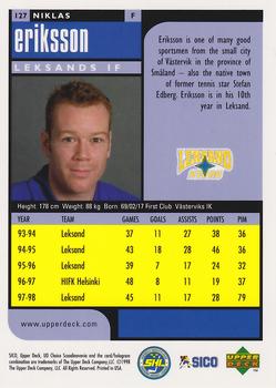 1998-99 UD Choice Swedish #127 Niklas Eriksson Back