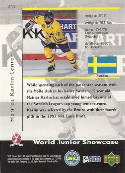 1998-99 UD Choice Swedish #215 Mattias Karlin Back