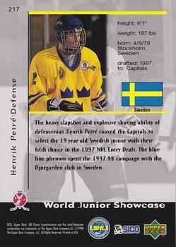 1998-99 UD Choice Swedish #217 Henrik Petre Back