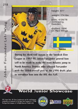 1998-99 UD Choice Swedish #218 Johan Forsander Back