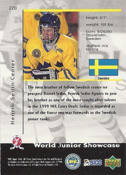 1998-99 UD Choice Swedish #220 Henrik Sedin Back