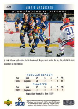 1995-96 Upper Deck Swedish Elite #43 Mikael Magnusson Back