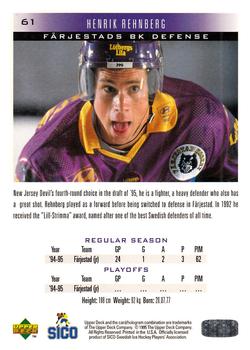 1995-96 Upper Deck Swedish Elite #61 Henrik Rehnberg Back