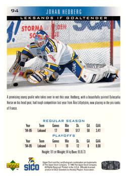 1995-96 Upper Deck Swedish Elite #94 Johan Hedberg Back
