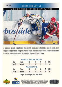 1995-96 Upper Deck Swedish Elite #105 Jonas Bergqvist Back