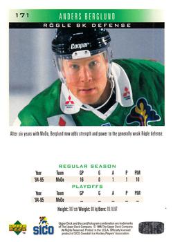 1995-96 Upper Deck Swedish Elite #171 Anders Berglund Back