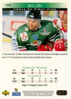 1995-96 Upper Deck Swedish Elite #185 Mats Lööv Back