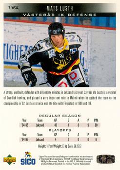 1995-96 Upper Deck Swedish Elite #192 Mats Lusth Back