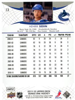 2011-12 Upper Deck #13 Henrik Sedin Back