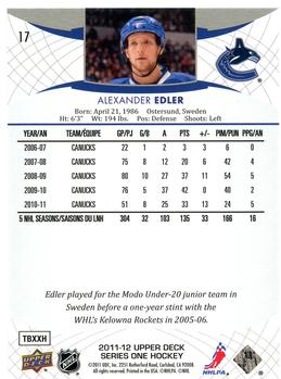 2011-12 Upper Deck #17 Alexander Edler Back