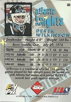 1995-96 Edge Ice #103 Derek Wilkinson Back