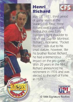 1994-95 Signature Rookies - Cool Five #CF5 Henri Richard  Back