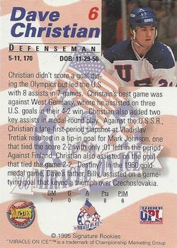 1995 Signature Rookies Miracle on Ice - Signatures #6 Dave Christian  Back