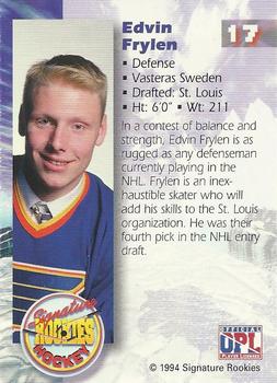 1994-95 Signature Rookies - Authentic Signatures #17 Edvin Frylen  Back