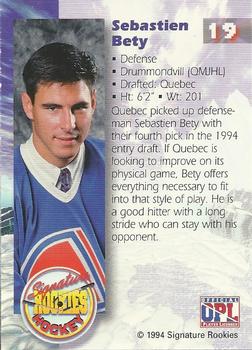 1994-95 Signature Rookies - Authentic Signatures #19 Sebastien Bety  Back