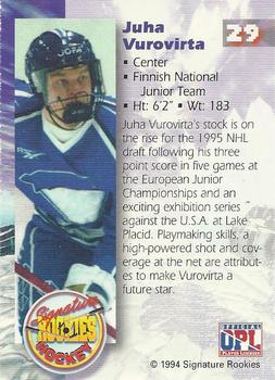 1994-95 Signature Rookies - Authentic Signatures #29 Juha Vuorivirta Back