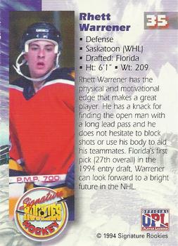 1994-95 Signature Rookies - Authentic Signatures #35 Rhett Warrener  Back