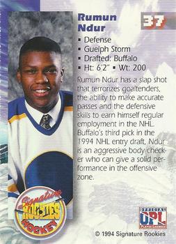1994-95 Signature Rookies - Authentic Signatures #37 Rumun Ndur  Back