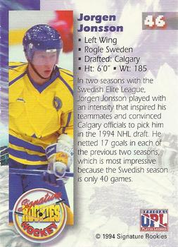 1994-95 Signature Rookies - Authentic Signatures #46 Jorgen Jonsson  Back