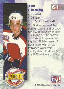 1994-95 Signature Rookies - Authentic Signatures #61 Tim Findlay  Back