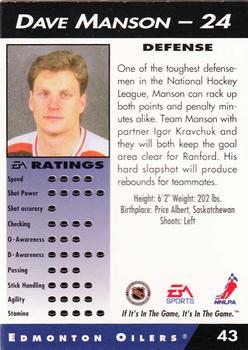 1994 EA Sports NHL '94 #43 Dave Manson Back