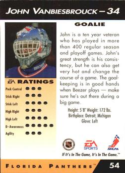 1994 EA Sports NHL '94 #54 John Vanbiesbrouck Back