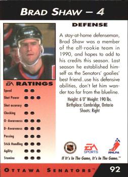 1994 EA Sports NHL '94 #92 Brad Shaw Back